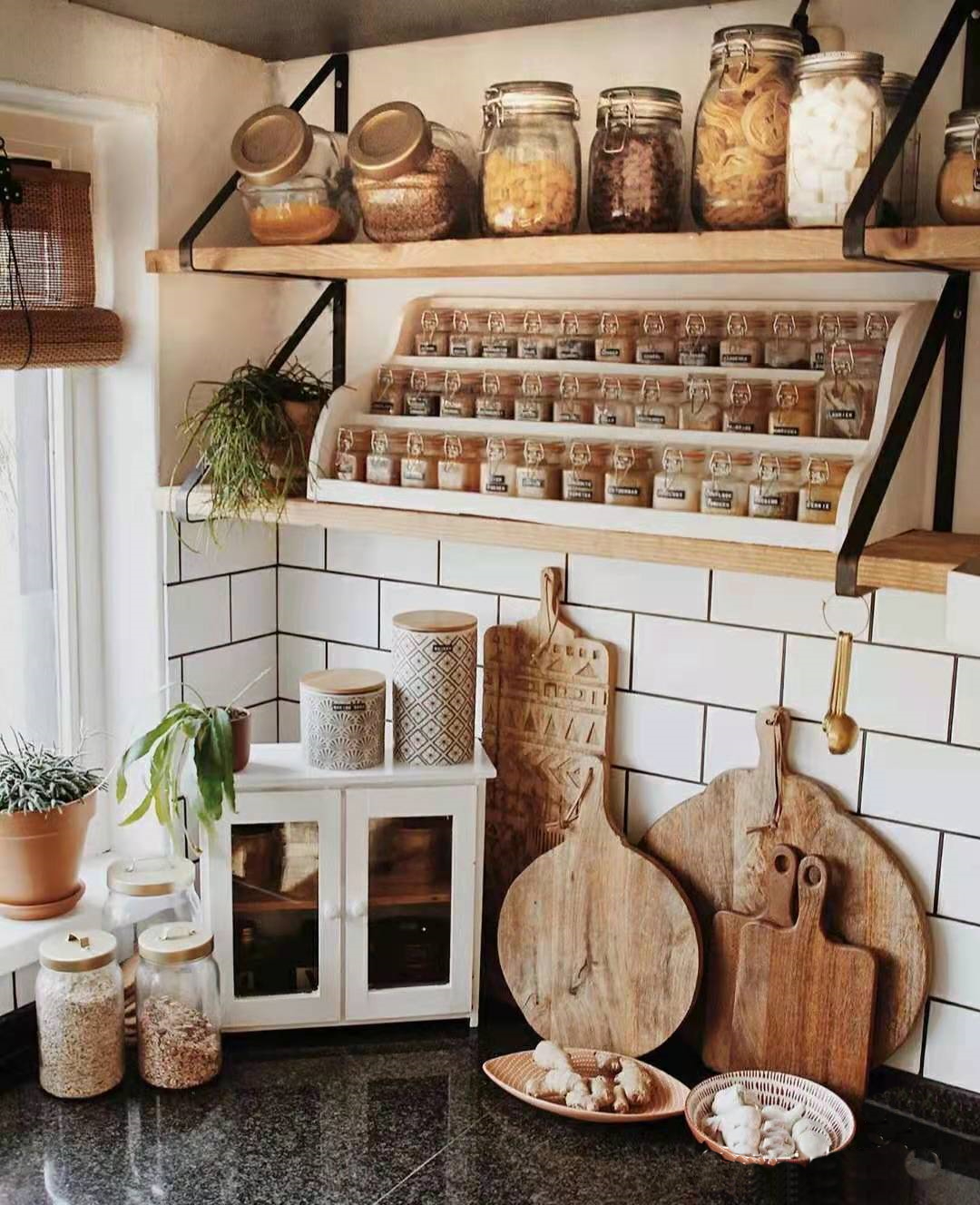 Decorating Shelves in a Farmhouse Kitchen